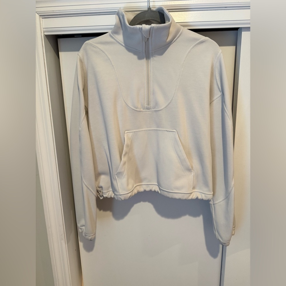 Lululemon Brushed Softstreme Ribbed Half Zip Ivory Cream Size 8 EUC Cinch
